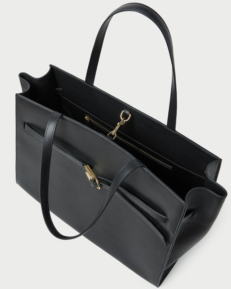 Aidan Black Leather Work Tote