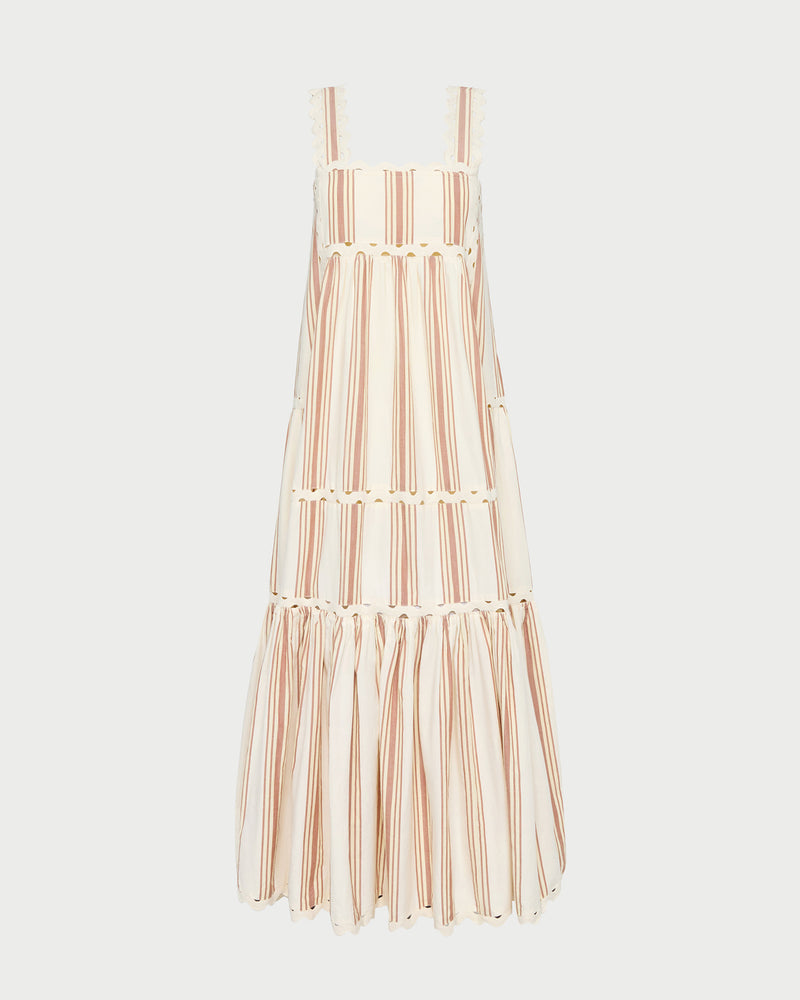 Alison Striped Camisole Dress in Yellow Brown.