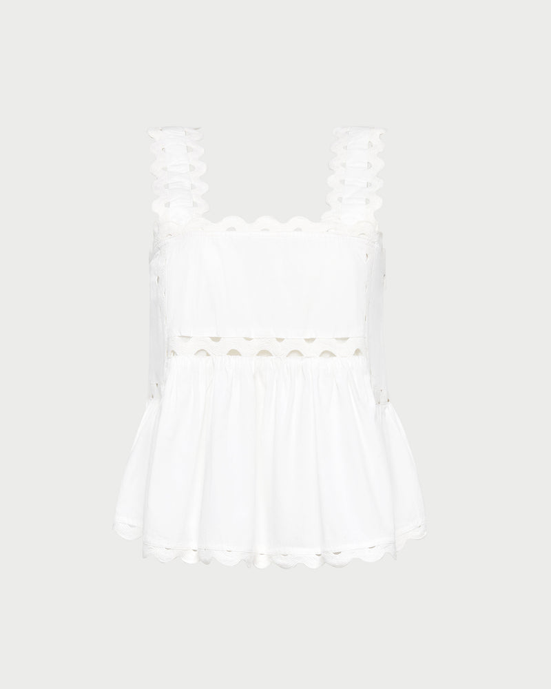 Alyssa Lace Sleeveless Peplum Top in White.