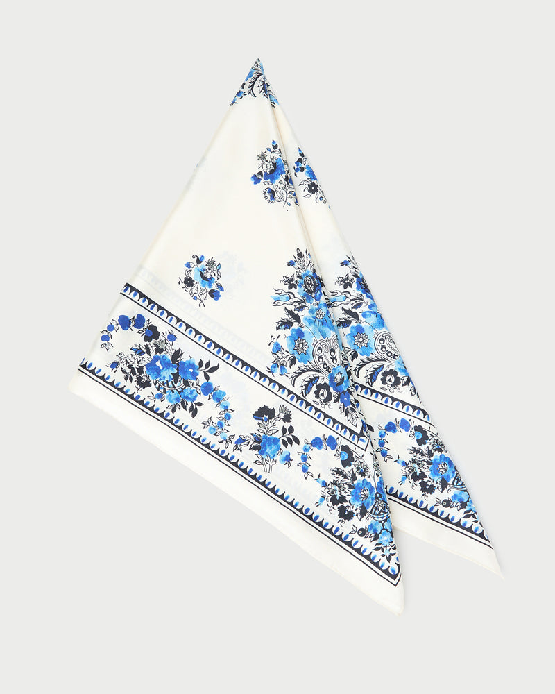 Beverly Cream/Blue Silk Scarf