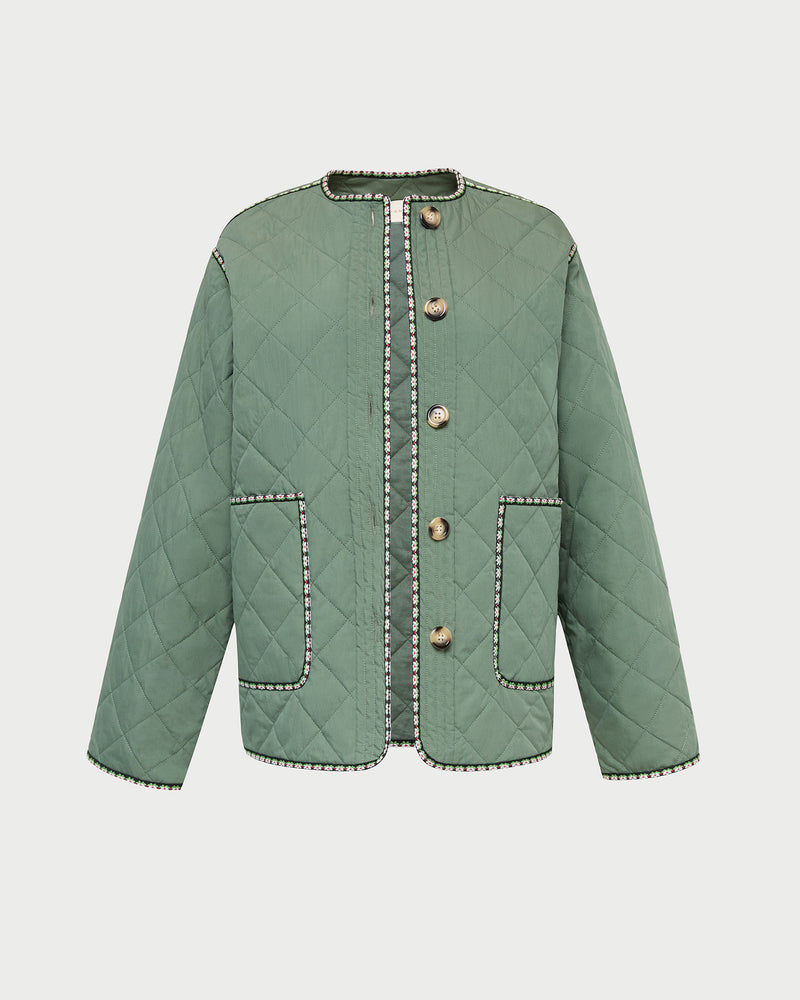 Carolina Quilted Coat in sage green quilted nylon.