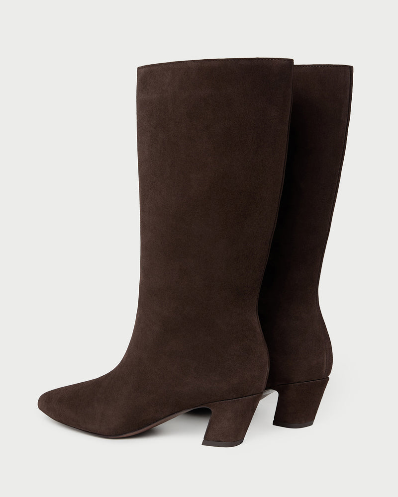 Cleo Brown Suede Mid-Calf Boot in brown suede.