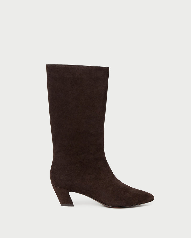Cleo Brown Suede Mid-Calf Boot in brown suede