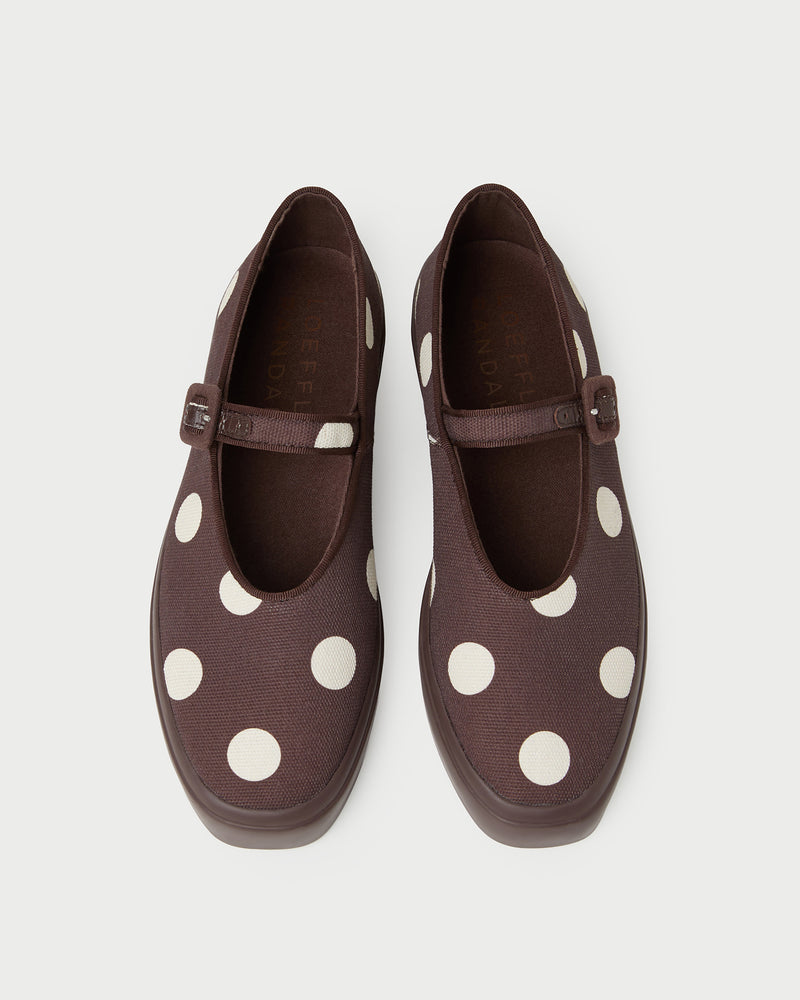 Cooper Brown/Cream Mary Jane Sneaker in brown and cream polka dot.