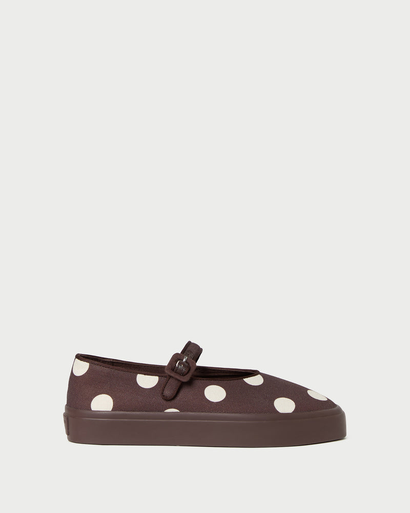 Cooper Brown/Cream Mary Jane Sneaker in brown and cream polka dot.