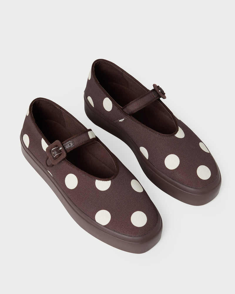 Cooper Brown/Cream Mary Jane Sneaker in brown and cream polka dot.