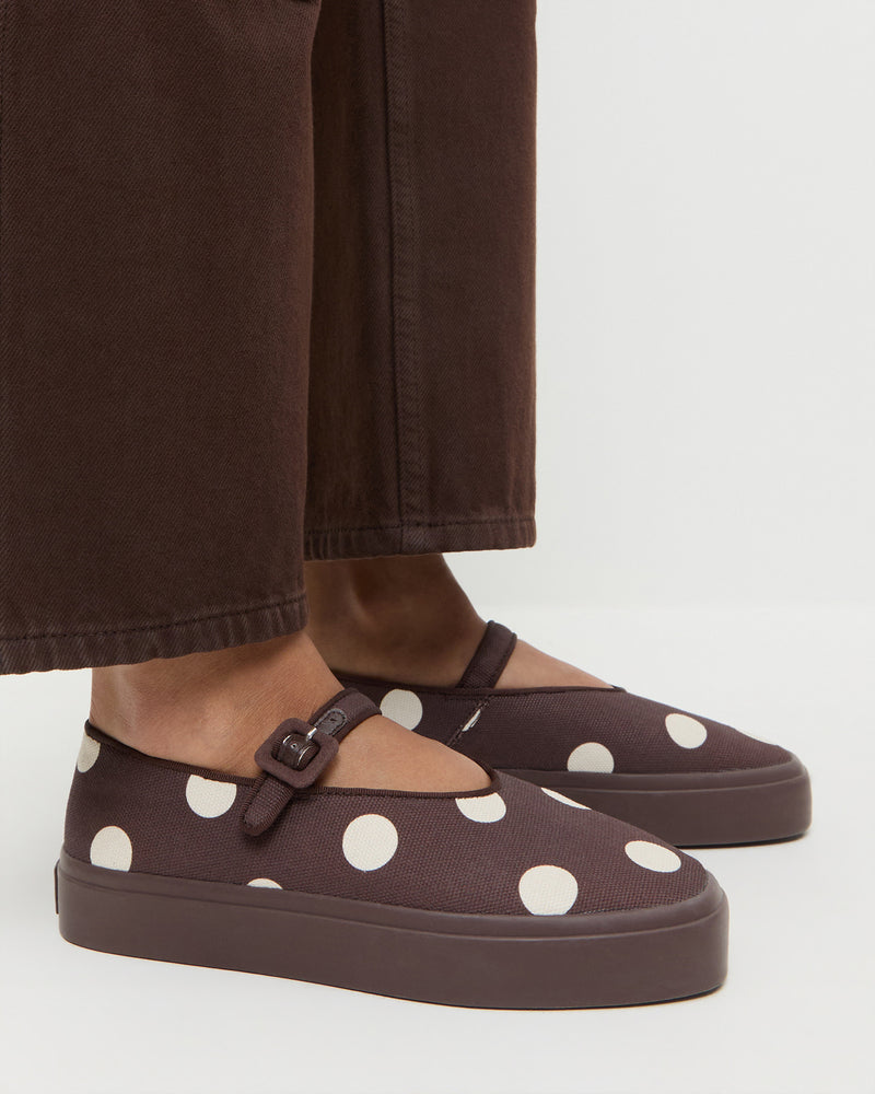 Cooper Brown/Cream Mary Jane Sneaker in brown and cream polka dot.