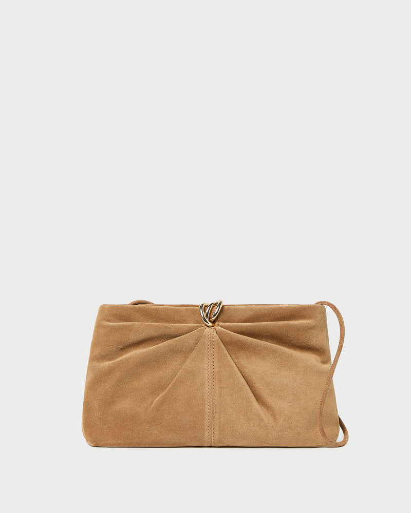 Corrine Toffee Suede Gathered Clutch