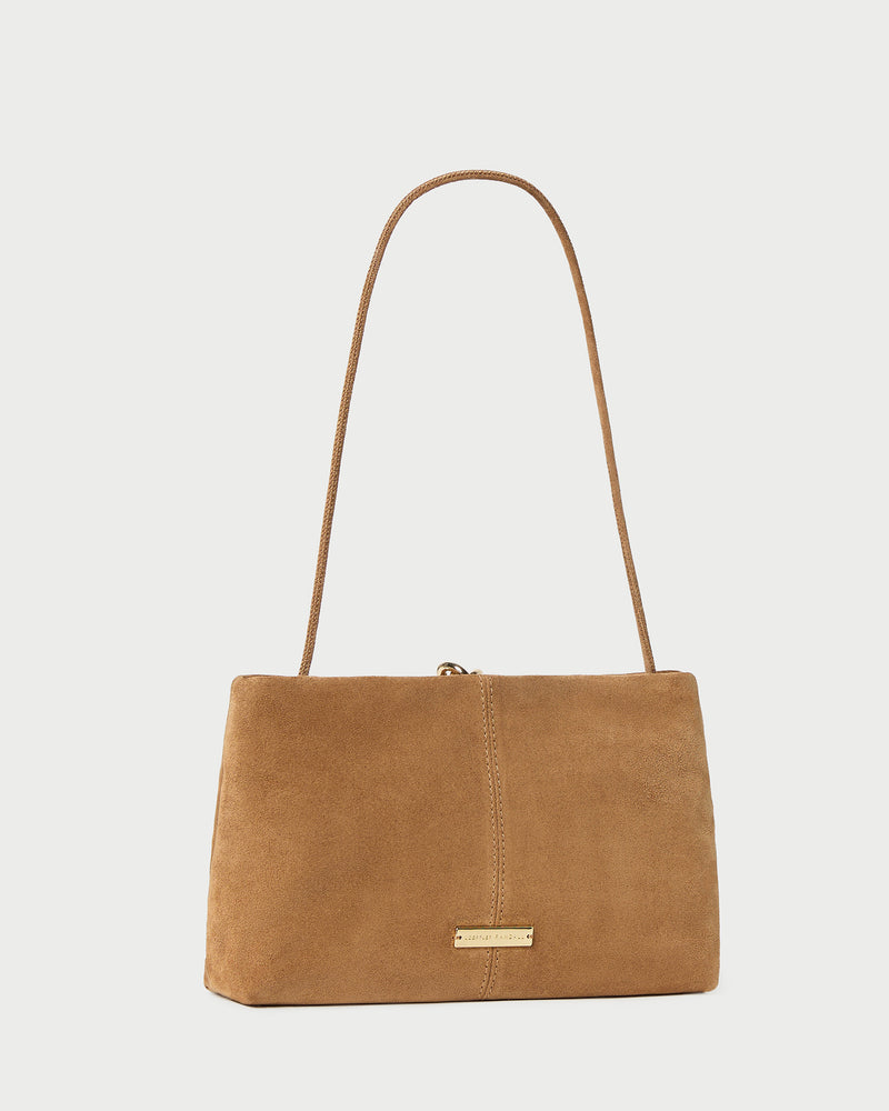 Corrine Toffee Suede Gathered Clutch