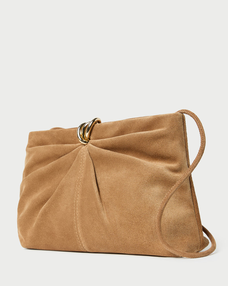 Corrine Toffee Suede Gathered Clutch
