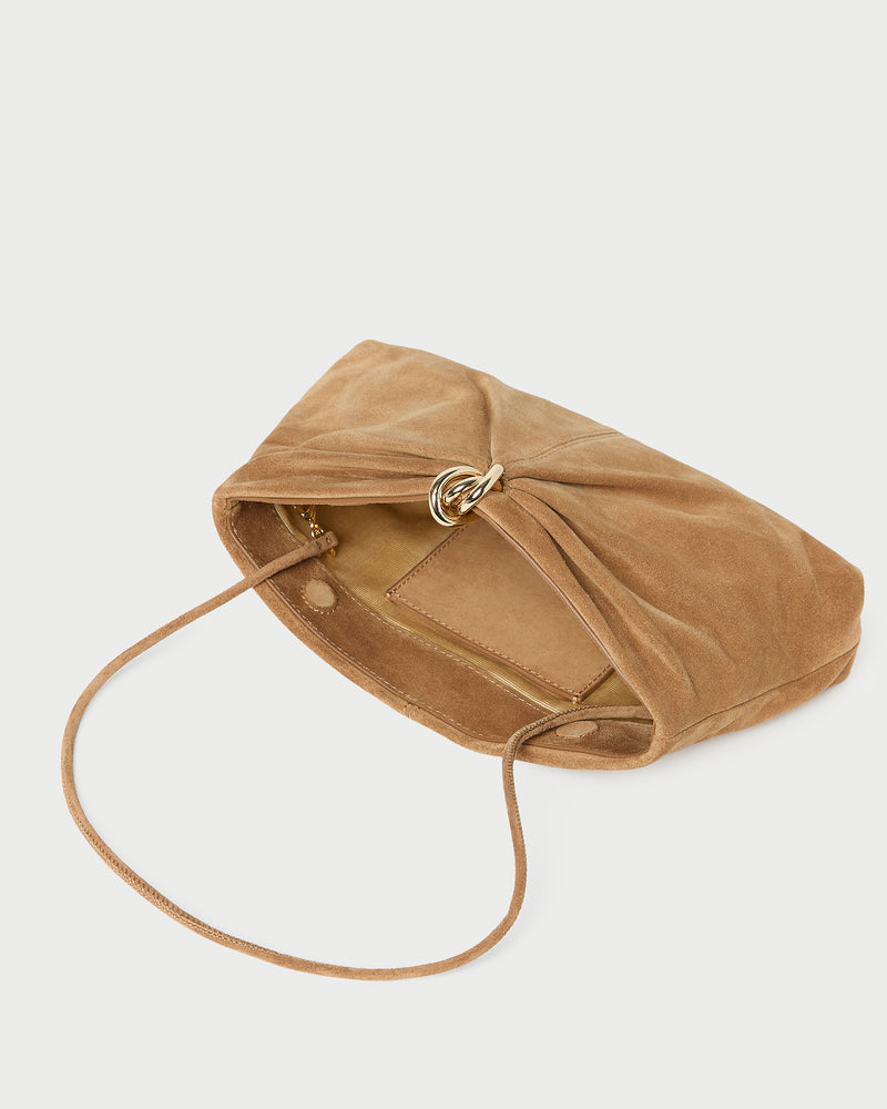 Corrine Toffee Suede Gathered Clutch