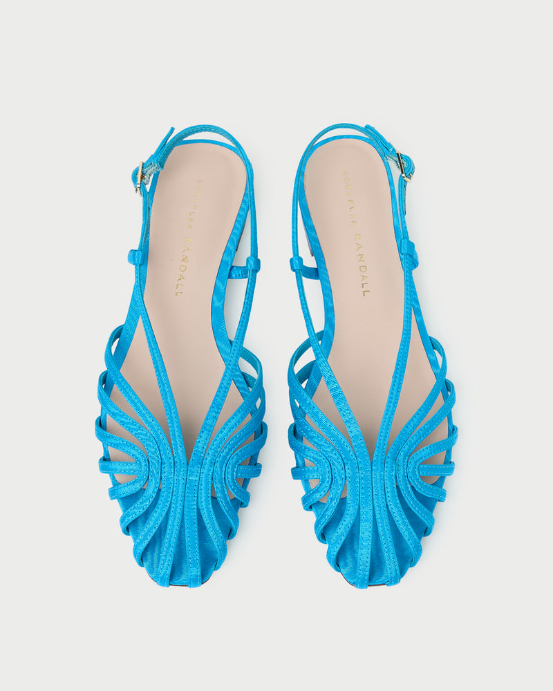 Devon Blue Moiré Slingback Sandal in blue moiré.