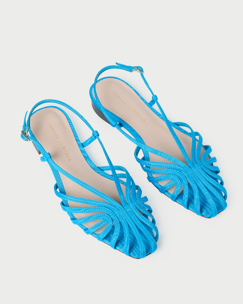 Devon Blue Moiré Slingback Sandal in blue moiré.