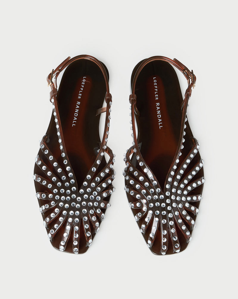 Devon Brown Jelly Slingback Sandal in brown jelly with crystal embellishments.