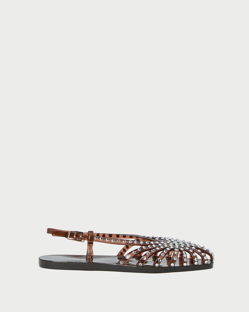 Devon Brown Jelly Slingback Sandal in brown jelly with crystal embellishments.