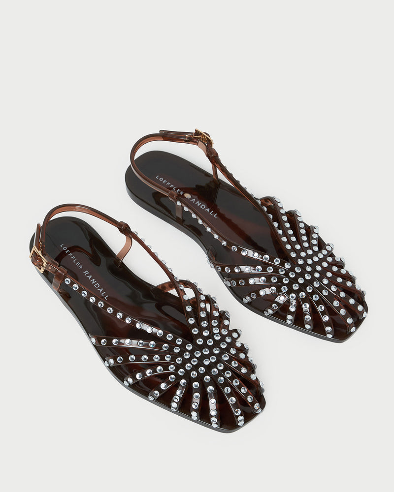Devon Brown Jelly Slingback Sandal in brown jelly with crystal embellishments.