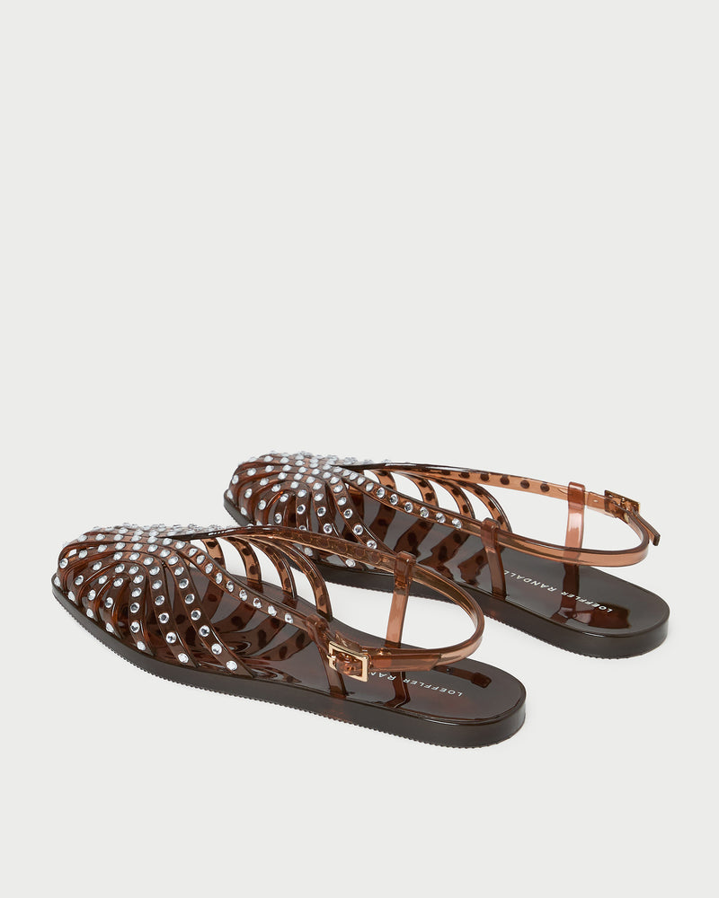 Devon Brown Jelly Slingback Sandal in brown jelly with crystal embellishments.