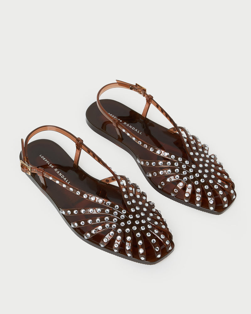 Devon Brown Jelly Slingback Sandal in brown jelly with crystal embellishments.