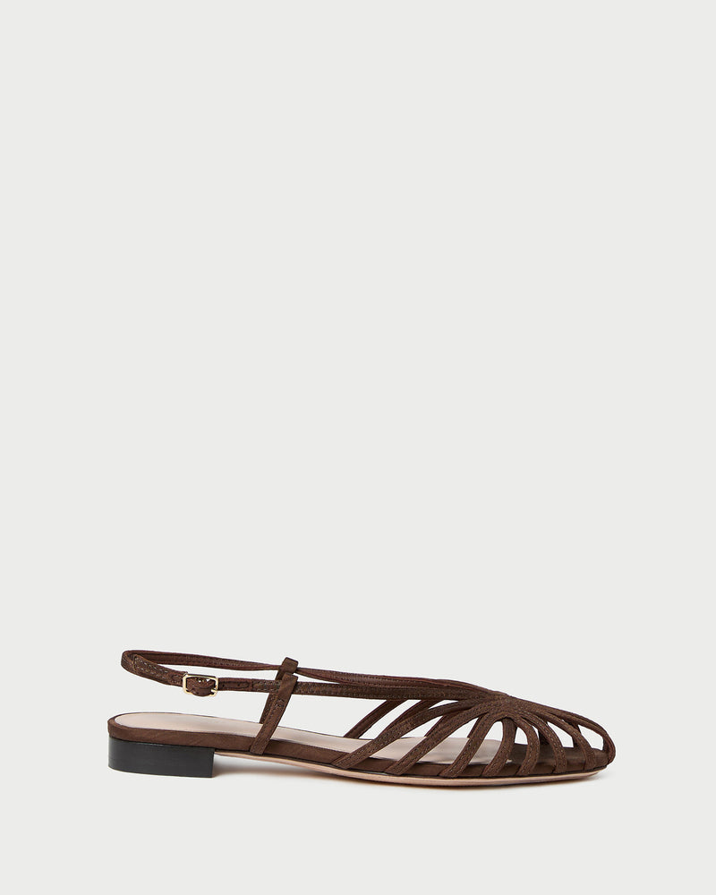 Devon Moiré Slingback Sandal in Chocolate moiré.