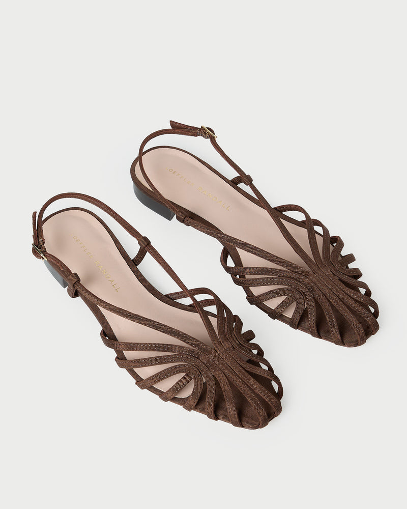 Devon Moiré Slingback Sandal in Chocolate moiré.