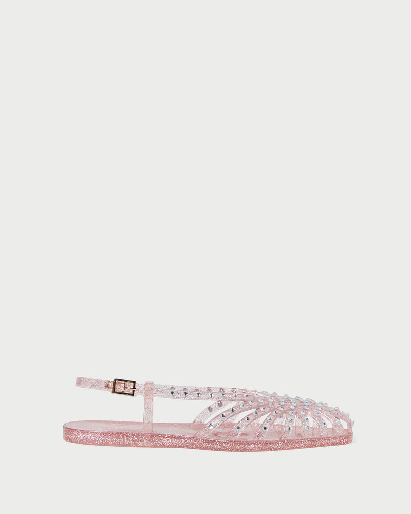 Devon Pink Jelly Slingback Sandal in pink jelly with crystal embellishments.