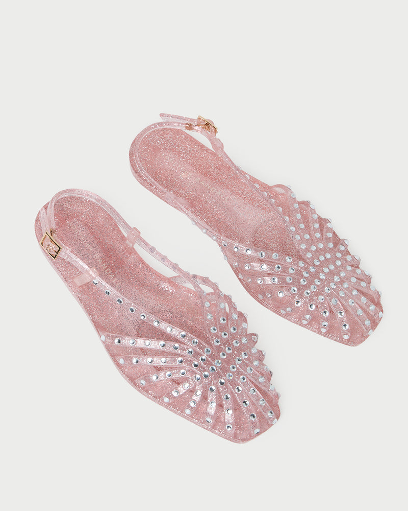 Devon Pink Jelly Slingback Sandal in pink jelly with crystal embellishments.
