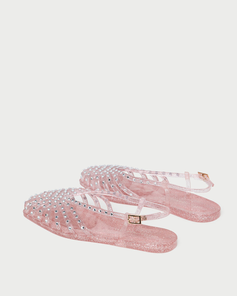 Devon Pink Jelly Slingback Sandal in pink jelly with crystal embellishments.
