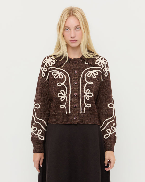 Diaz Sweater in brown wool and Linnea Skirt.