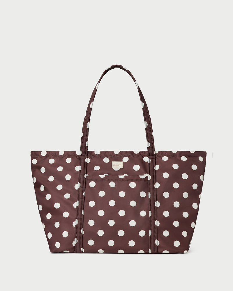 Dina Brown/Cream Travel Tote in brown and cream polka dot.