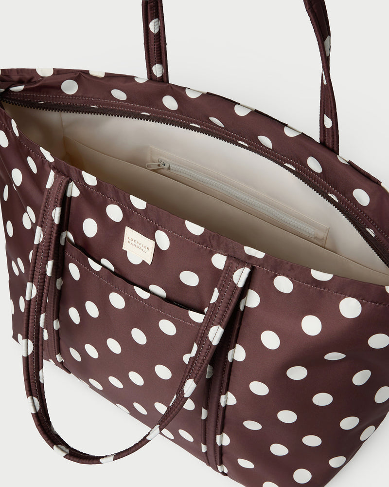 Dina Brown/Cream Travel Tote in brown and cream polka dot.