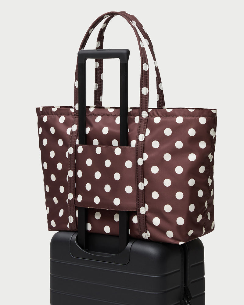Dina Brown/Cream Travel Tote in brown and cream polka dot.