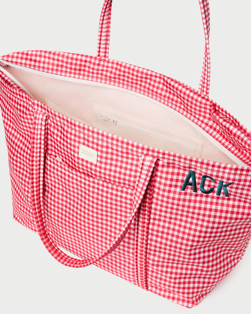 Dina Red Gingham Embroidered Tote