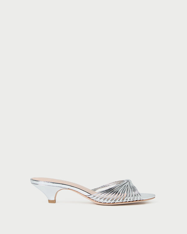 Dixie Silver Leather Kitten Heel in silver metallic leather.