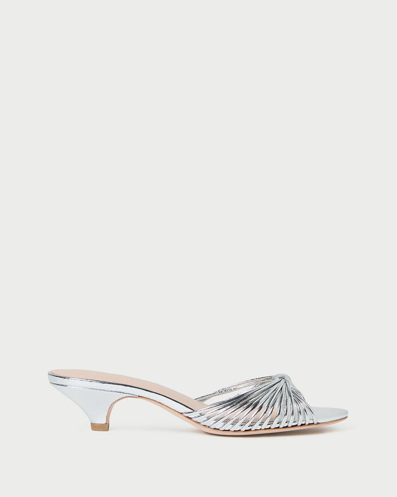 Dixie Silver Leather Kitten Heel in silver metallic leather.