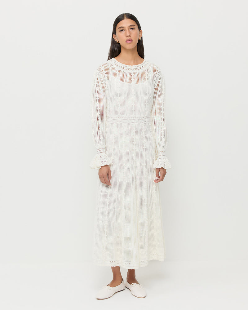 Dorothy Dress in crocheted cream cotton.