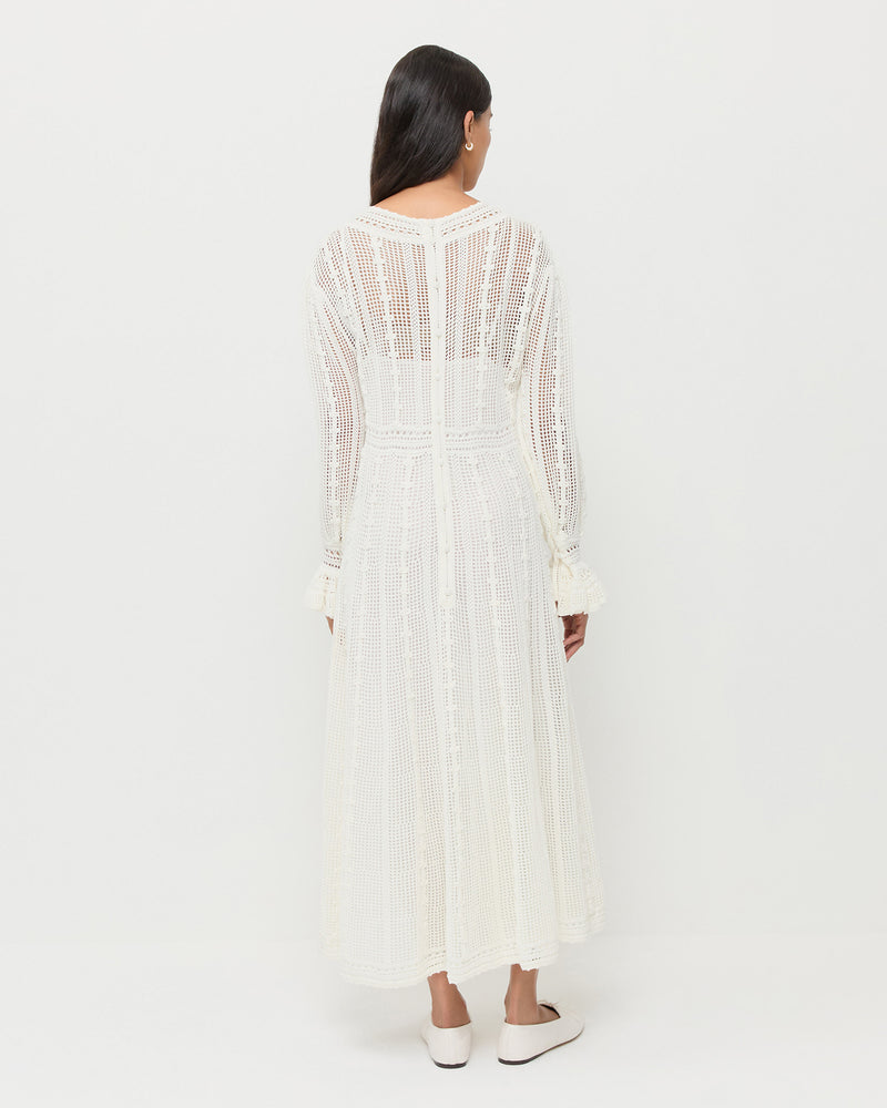 Dorothy Dress in crocheted cream cotton.