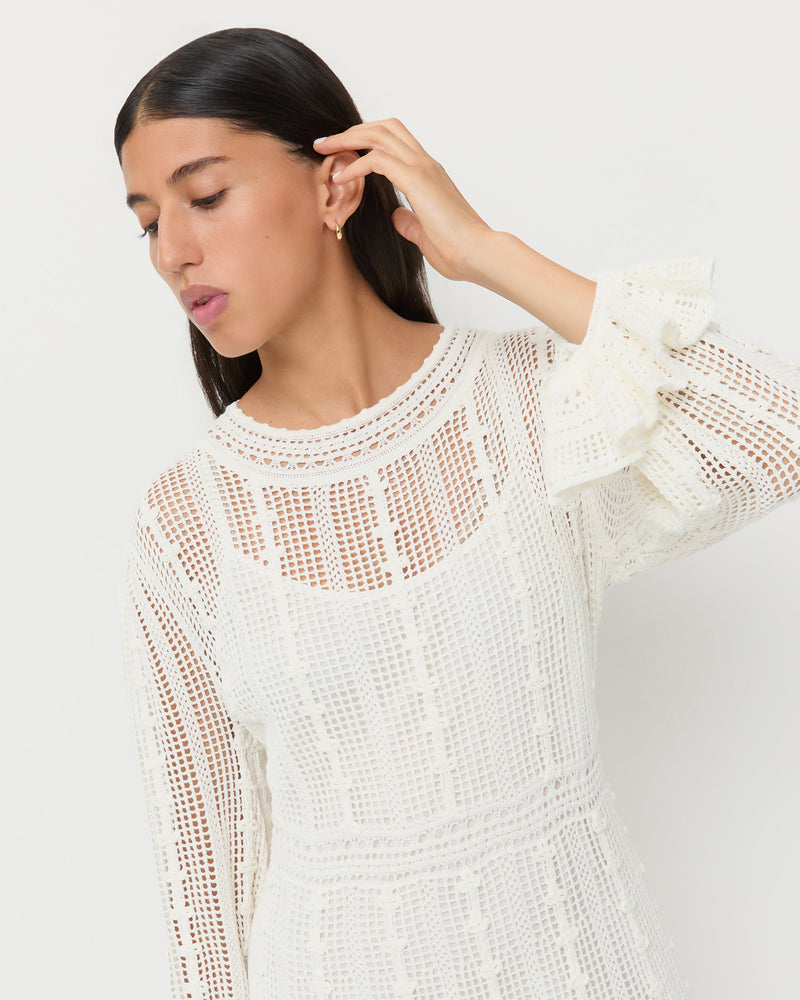 Dorothy Dress in crocheted cream cotton.