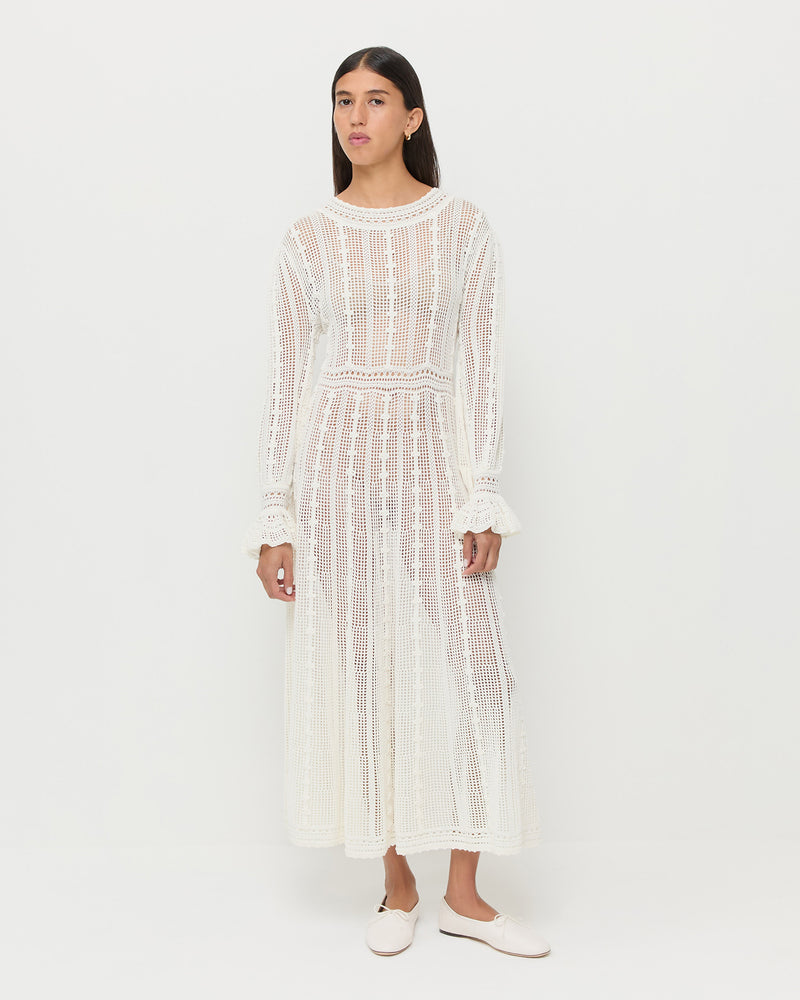 Dorothy Dress in crocheted cream cotton.