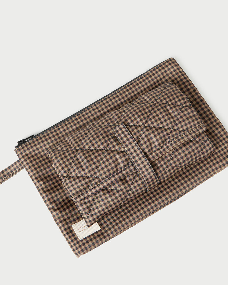 Dottie Brown/Black Check Changing Pad in brown/black check nylon.