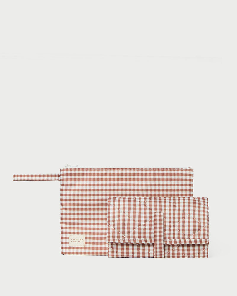 Dottie Brown Gingham Changing Pad in brown gingham nylon.