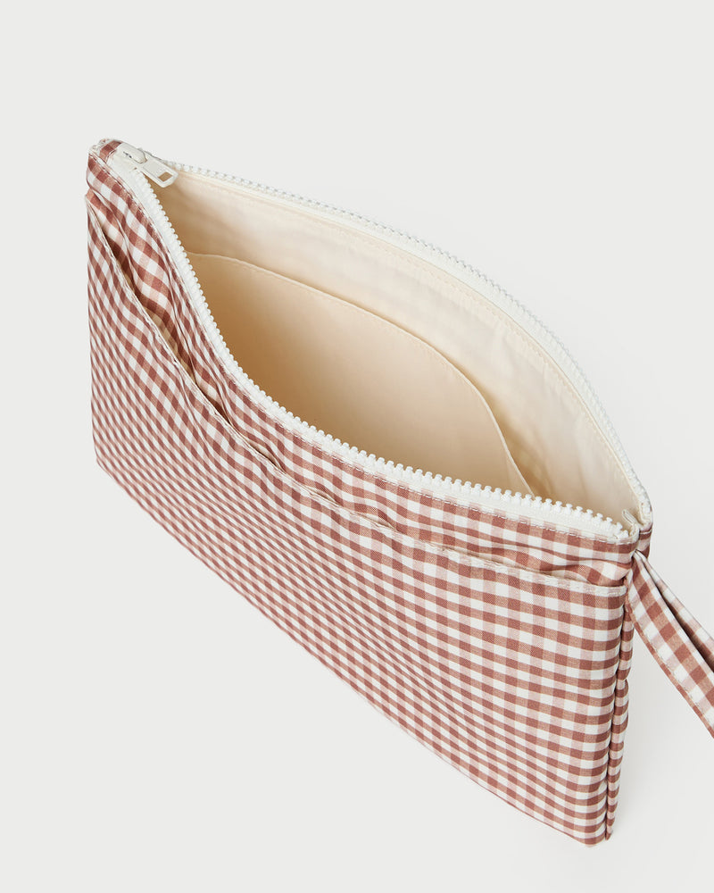 Dottie Brown Gingham Changing Pad in brown gingham nylon.