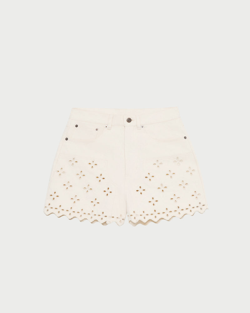 Dover Embroidered Short in natural denim.