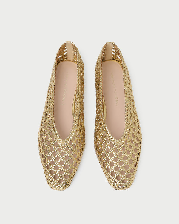 Emery Ballet Flat in crocheted gold leather.