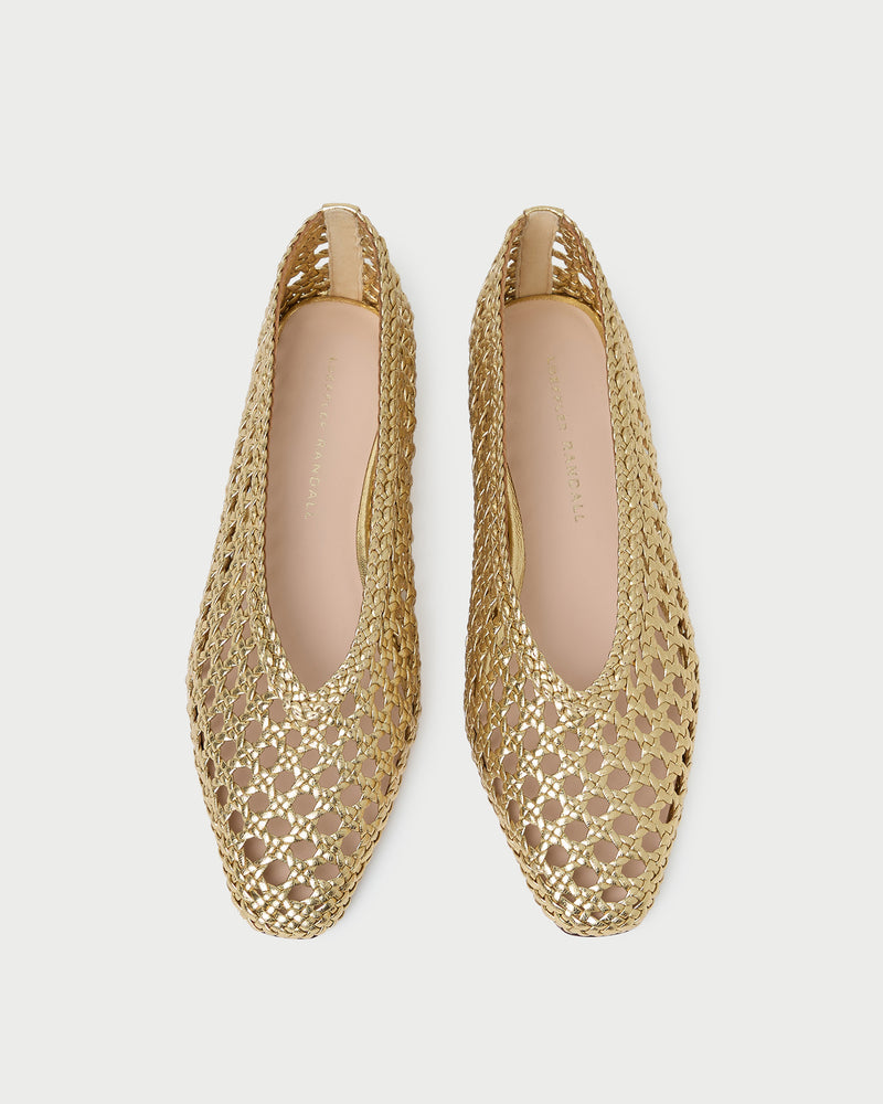 Emery Ballet Flat in crocheted gold leather.