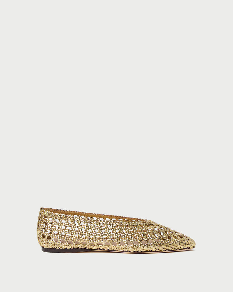 Emery Ballet Flat in crocheted gold leather.
