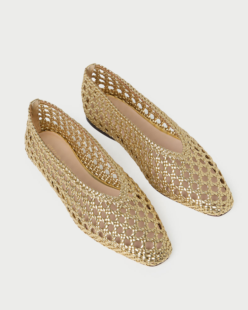 Emery Ballet Flat in crocheted gold leather.