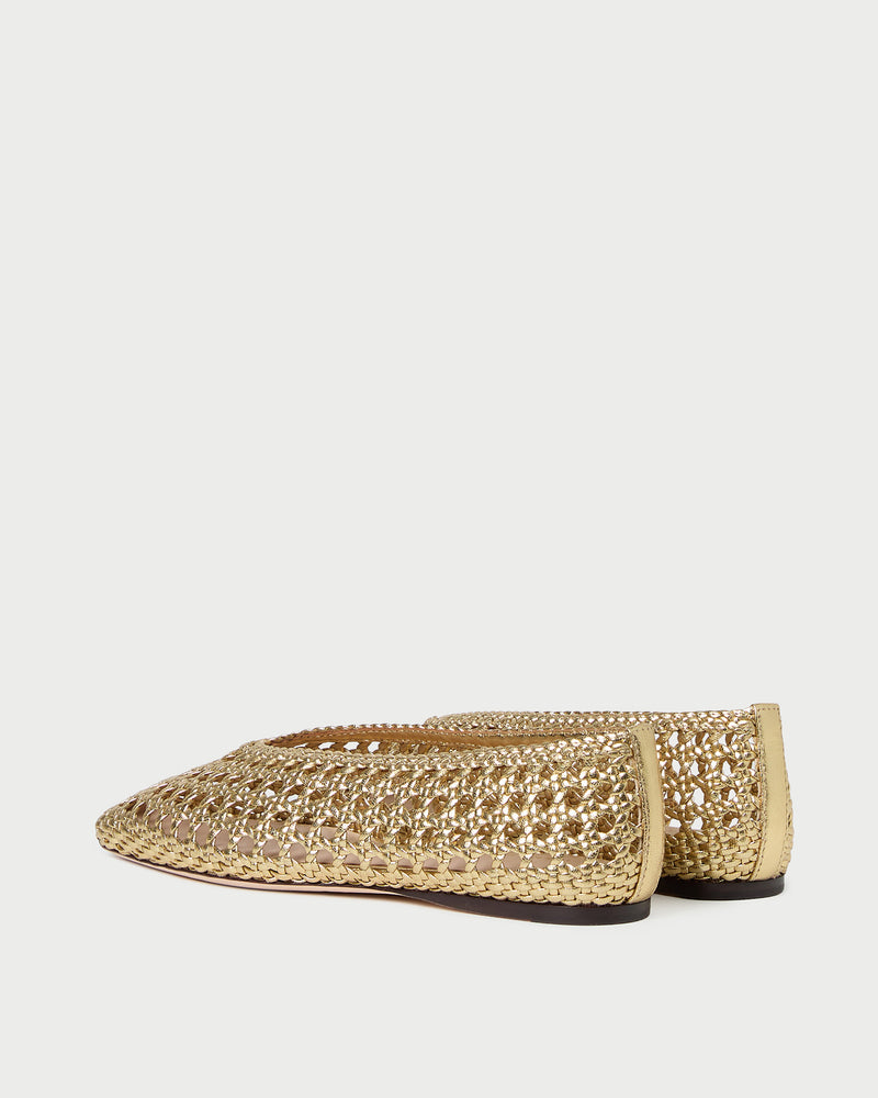 Emery Ballet Flat in crocheted gold leather.