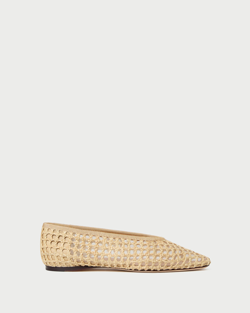 Emery Natural Crochet Ballet Flat in natural crochet raffia.