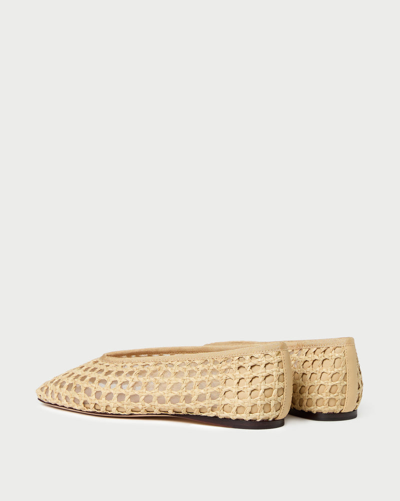Emery Natural Crochet Ballet Flat in natural crochet raffia.