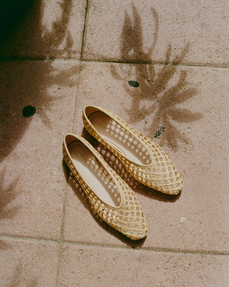 Emery Natural Crochet Ballet Flat in natural crochet raffia.
